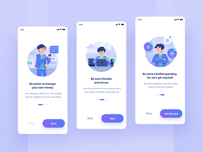 Onboarding for Money Manager App bright color character clean clean design finance friendly gradient illustration minimal money money app money management office onboarding onboarding screen onboarding ui usability ux vector