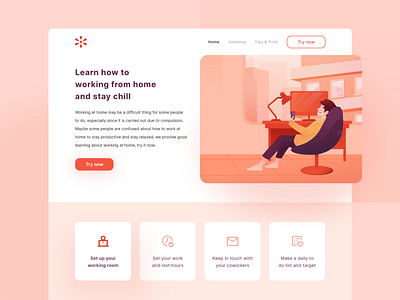 Landing Page - Working from Home bright color character chill clean clean design corona covid19 gradient illustration minimal orange ux vector warm website wfh work working from home