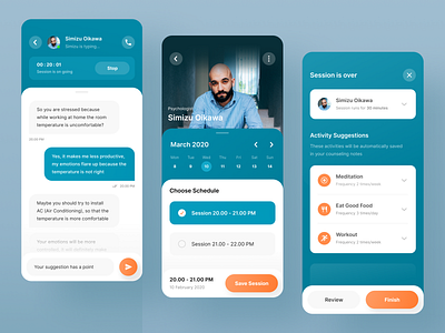 Online Counseling Application blue bright color chat clean clean design counseling gradient meditation mental mental health mental issue mindfulness mobile mobile app psychologist schedule ui user experience user interface ux