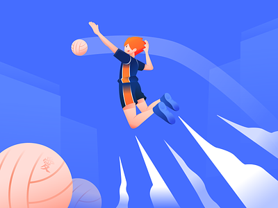 Hinata Shoyo Illustration anime bright color character clean design fit gradient haikyu illustration illustrations illustrator japan japanese japanese art jump minimal run running sport vector volley