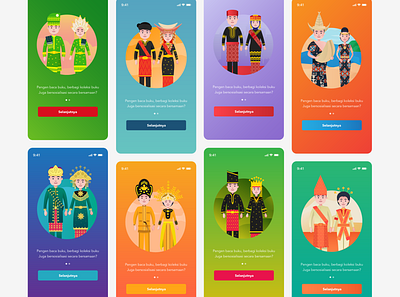 UI and Illustration for iLibrary App clean design colorful culture gradient human illustration indonesia indonesianculture mobile onboarding regional user interface vector