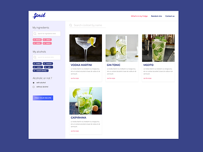 Cocktail creation page alcohol bar cocktail design recipe ui ux web