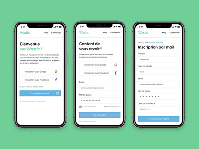 Wastic - login & account creation energy facebook figma google login login form media mobile subscribe typography ui ux web