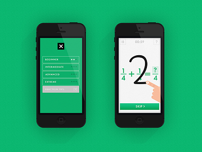 Quick Fractions animation app appstore design fractions game green iphone maths ui ux vector