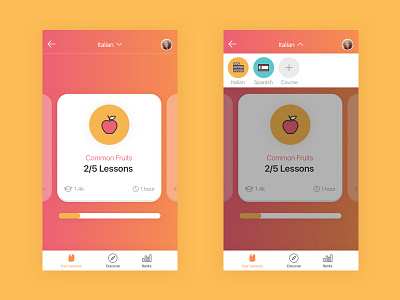 Let's learn a new language. app e learning flat illustration language lesson menu mobile progress ui ux vector