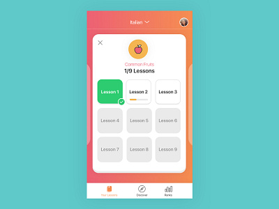 Lesson Picker app card ui design education icon language lesson mobile ui ux vector