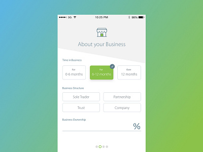 About your business banking design finance icons loans mobile signup ui ux vector walkthrough