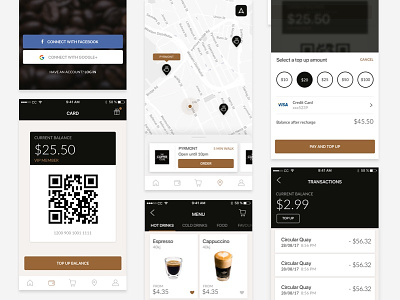 Coffee on the go coffee on demand design ios mobile on the go order payment shopping top up ui ux