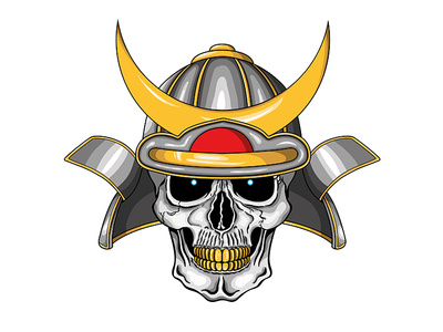 Samurai Helmet Skull cartoon cartoon character cartoon comic cool different gold illustration japan japanese logo samurai skull skull and crossbones street fashion