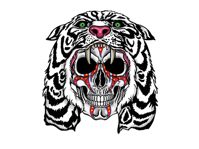 Savage Tiger and Skull art cartoon cartoon character cartoon comic death funny illustration savage skull tatoo tiger tribal vector war