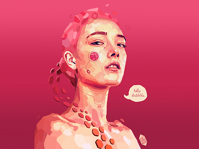 Hello Dribbble! 2d art debut futuristic girl hello dribbble illustration pink woman