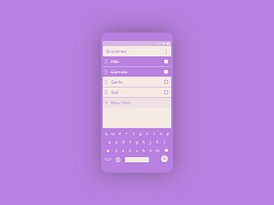 Lifelimitsart 002 / ToDo app app checklist concept dailyui flat keyboard material minimal minimalism mobile purple shoppinglist todo ui vector