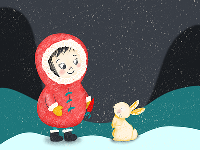 Happiness is having you as a friend ❤️🥕 applepencil bunny carrot digital art friends girl illustration ipad night procreate rabbit texture vector winter