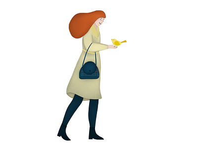 A woman and a bird bird character digital art handbag illustration ipad london procreate smile woman