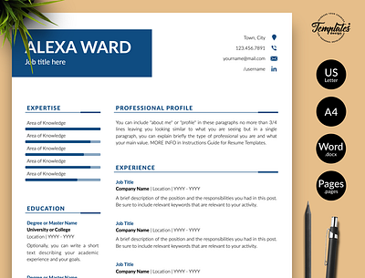 Simple Resume for Word & Pages “Alexa Ward” basic resume clean cv clean resume cover letter template creative resume cv design cv template executive resume manager resume modern resume professional cv professional resume references letter resume design resume for pages resume for word resume template simple cv simple design simple resume