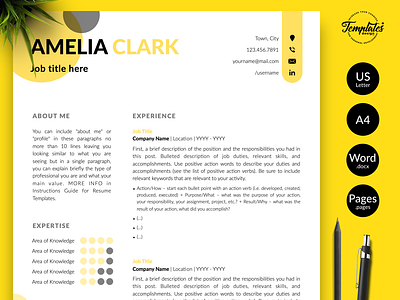 Creative Resume for Word & Pages “Amelia Clark” 1 page resume 2 page resume 3 page resume best cv template best resume template creative jobs creative resume cv design graphic designer resume marketing cv marketing resume professional resume resume and cover resume design resume downloadable resume for designers resume for pages resume for word template for resume word resume