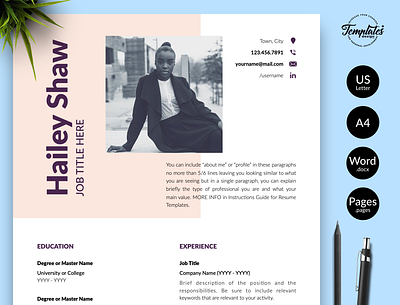 Modern Resume for Word & Pages “Hailey Shaw” 1 page resume 3 page resume creative resume cv template cv template word digital marketing cv journalists resume modern cv modern resume professional cv professional resume resume design resume for word resume template resume template word social media resume word resume