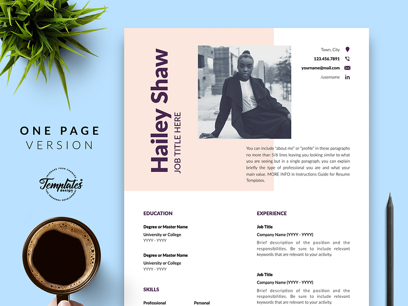 Modern Resume for Word & Pages “Hailey Shaw” by Templates Design Co. on ...