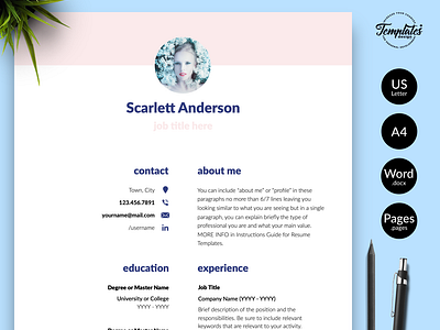 Creative Resume for Word & Pages “Scarlett Anderson” any job position creative resume curriculum vitae cv template instant download modern resume word one page resume professional resume resume cv template resume for word resume template resume template a4 resume us letter resume with cover resume with photo three page resume two page resume