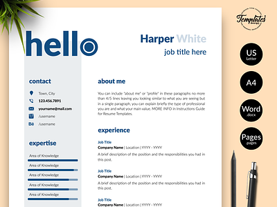 Creative Resume for Word & Pages “Harper White”