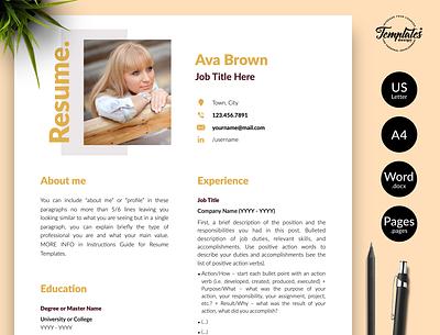 Modern Resume for Word & Pages “Ava Brown” 1 page cv 2 page cv 3 page cv cv for female cv template elegant resume pages elegant resume word modern resume modern resume word professional resume resume downloadable resume for mac resume for word resume template resume template word resume with cover template apple pages