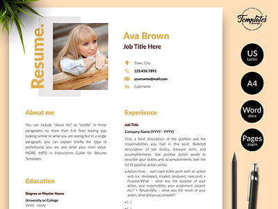Modern Resume for Word & Pages “Ava Brown”