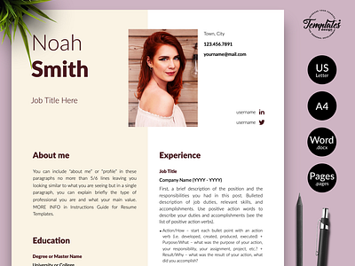 Creative Resume for Word & Pages “Noah Smith”