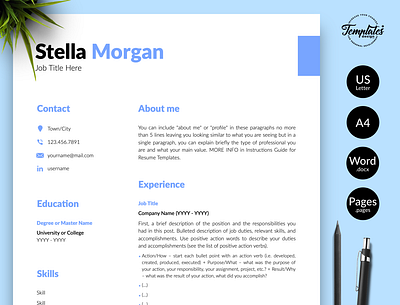 Simple Resume for Word & Pages “Stella Morgan” best modern resume curriculum vitae cv design cv template cv template pages cv template word cv with cover functional resume modern resume one page resume printable resume resume for word resume template resume template word simple resume word three page resume two page resume