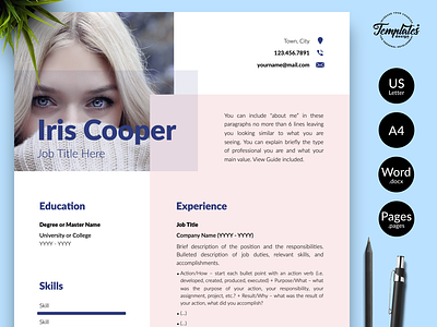 Modern Resume for Word & Pages “Iris Cooper” best elegant resume best modern resume blogger resume cv template cv template pages cv template word cv with picture digital resume influencer cv influencer resume modern resume one page resume resume cv resume template resume template word resume with photo three page resume two page resume