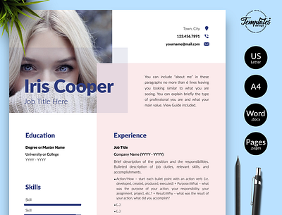 Modern Resume for Word & Pages “Iris Cooper” best elegant resume best modern resume blogger resume cv template cv template pages cv template word cv with picture digital resume influencer cv influencer resume modern resume one page resume resume cv resume template resume template word resume with photo three page resume two page resume
