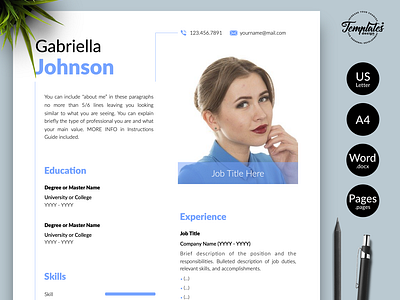 Creative Resume for Word & Pages “Gabriella Johnson” clean resume creative resume curriculum vitae cv template engineer resume modern resume one page resume professional resume resume cv resume for pages resume for word resume template resume template word resume with photo simple resume three page resume two page resume