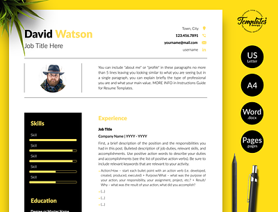Creative Resume for Word & Pages “David Watson” cover letter creative cv creative resume curriculum vitae cv for word cv template instant download masculine resume modern resume professional resume references template resume creative resume for word resume picture resume template resume template word resume with photo