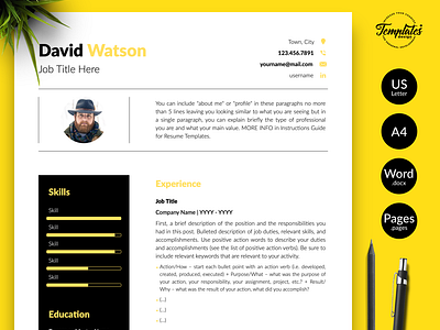 Creative Resume for Word & Pages “David Watson” cover letter creative cv creative resume curriculum vitae cv for word cv template instant download masculine resume modern resume professional resume references template resume creative resume for word resume picture resume template resume template word resume with photo