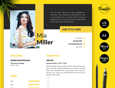 Creative Resume for Word & Pages “Mia Miller” 1 page resume 3 page resume actor resume creative resume cv template cv template pages cv template word esthetician resume makeup artist resume modern cv modern resume professional resume resume design resume for word resume template resume template word word resume