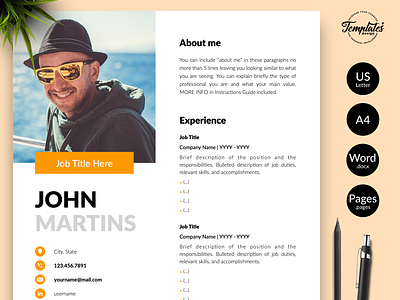 Modern Resume for Word & Pages “John Martins” curriculum for pages curriculum for word cv template digital resume graphic designer cv marketing cv marketing resume modern resume one page resume professional cv professional resume resume for pages resume for word resume template resume template word resume with picture three page resume