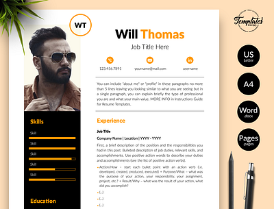 Creative Resume for Word & Pages “Will Thomas” creative resume creative resume word cv template cv template word cv with cover instant download modern resume one page resume professional cv word professional resume resume design word resume for word resume template resume template word resume with photo three page resume two page resume