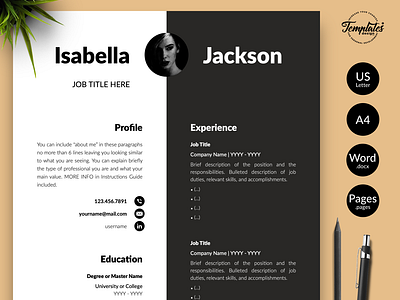 Modern Resume for Word & Pages “Isabella Jackson” 1 page resume 2 page resume 3 page resume contemporary cv cv for pages cv for word cv template executive resume management resume manager resume modern cv modern resume professional resume resume for word resume template resume template word resume with picture