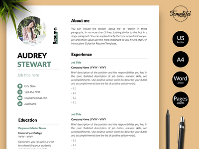 Modern Resume for Word & Pages “Audrey Stewart” any job position best resume template clean resume cv for word cv modern resume cv template editable resume feminine resume modern resume perfect cv professional resume resume cv template resume for word resume template resume template etsy resume with cover resume with photo
