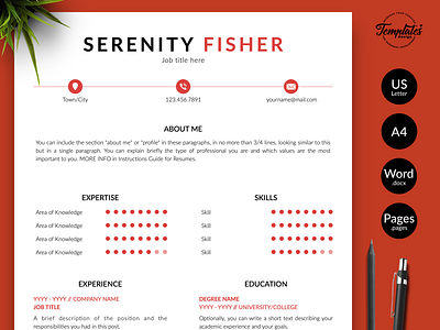 Modern Resume for Word & Pages “Serenity Fisher” 1 page resume 2 page resume 3 page resume creative resume creative resume word cv template cv template mac cv template pc editable cv modern resume professional resume resume download resume for pages resume for word resume template resume template word template modern