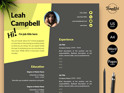Modern Resume for Word & Pages “Leah Campbell”