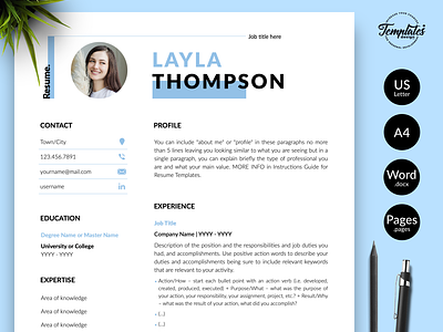 Simple Resume for Word & Pages “Layla Thompson” any job position basic resume best resume template clean resume cv for pages cv for word cv modern resume cv template editable resume modern resume perfect resume professional resume resume for word resume template resume template etsy resume with cover simple resume