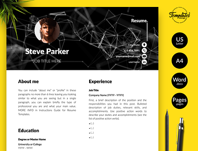Creative Resume for Word & Pages “Steve Parker” creative resume curriculum vitae cv template functional resume modern resume one page resume professional resume resume cv resume for word resume mac pages resume template resume template word resume with photo resume with picture symmetry pattern three page resume two page resume