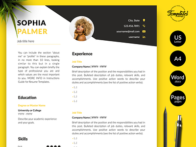 Modern Resume for Word & Pages “Sophia Palmer” 1 page cv 2 page cv 3 page cv clean resume cover letter cv template cv template editable cv template for word modern cv modern resume professional cv professional resume resume for female resume for word resume template resume with picture template for pages