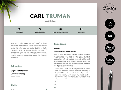 Modern Resume for Word & Pages “Carl Truman”