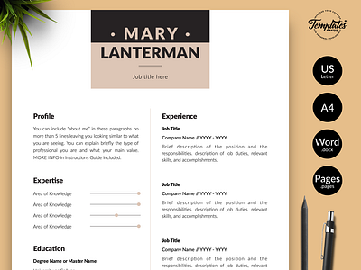 Modern Resume for Word & Pages “Mary Lanterman” 1 page cv 2 page cv 3 page cv apple pages resume creative cv template creative resume cv format for pages cv template cv template for word elegant cv design modern cv template modern resume professional resume resume for word resume template resume template word word resume template