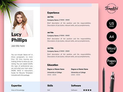 Modern Resume for Word & Pages “Lucy Phillips” creative resume curriculum vitae cv template female resume feminine resume modern resume one page resume photo resume professional resume resume for pages resume for word resume template resume template word resume with photo resume word three page resume two page resume