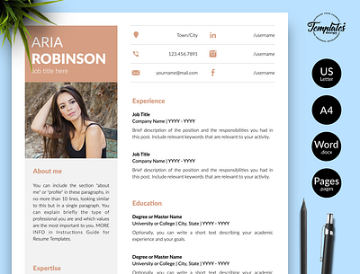 Creative Resume for Word & Pages “Aria Robinson” 1 page resume 2 page resume 3 page resume combination resume creative resume cv template feminine resume modern cv word modern resume professional cv word professional resume resume apple pages resume for pages resume for word resume template resume template word resume with photo