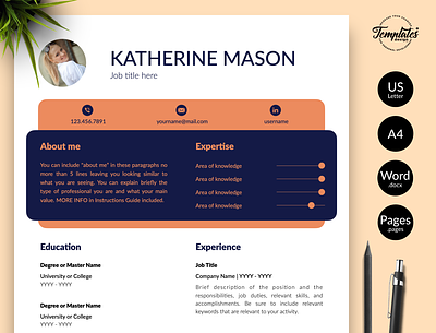 Creative Resume for Word & Pages “Katherine Mason” cover letter creative cv pages creative cv word creative resume cv template modern resume one page resume original cv template professional cv professional resume references letter resume downloadable resume for word resume template resume template word three page resume two page resume