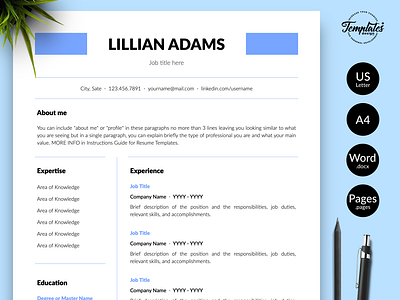 Simple Resume for Word & Pages “Lillian Adams”