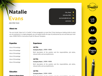 Simple Resume for Word & Pages “Natalie Evans”